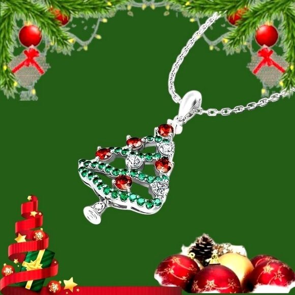 Christmas Tree Necklace New Red Green Crystal Mother Daughter Friend Sis… - Picture 7 of 12